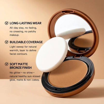 Matte Bronzing Powder 6 Shades Natural Warm Tone Buildable Contour Smooth Blendable Compact Travel Size Makeup For Face