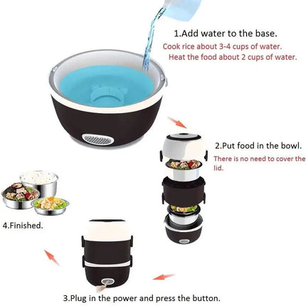 2026 New Electric Lunch Box,3 Layers 2L Portable Electric Heating Bento Lunch Box Rice Cooker,110V 200W,Stainless Steel+PP
