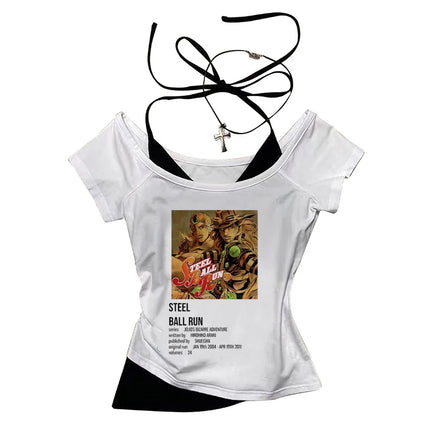 Jojo Bizarre Adventure crop top Aesthetic babydoll Streetwear shoujo girl style Fairy vintage cropped harajuku women's t-shirt