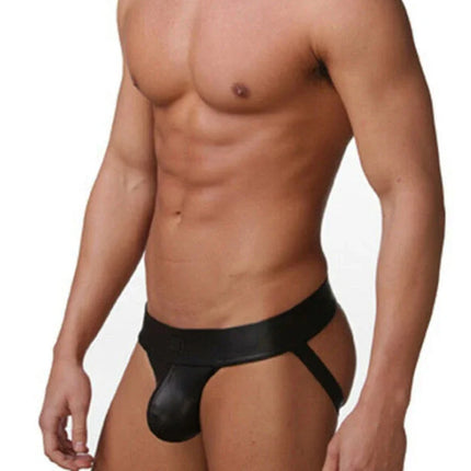 Men's Jockstrap Sexy Lingerie Faux Leather Underwear Erotic Panties Sex Male Thongs Underwear Low-Rise G-Strings