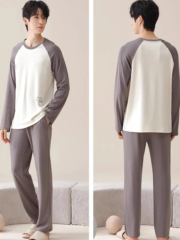 Men's Pure Cotton Spwear Long Sve Autumn Winter Home Clothes Set Can Be Worn outside Casual Sle Printed with kets