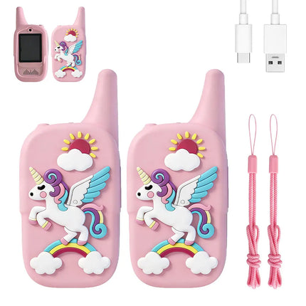 Christmas 2pcs Video Walkie Talkie Video Intercom HD Rechargeable Voice Fonts One-Click Call Cartoon Voice Changer Gift for Kids