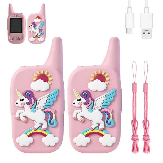 Christmas 2pcs Video Walkie Talkie Video Intercom HD Rechargeable Voice Fonts One-Click Call Cartoon Voice Changer Gift for Kids