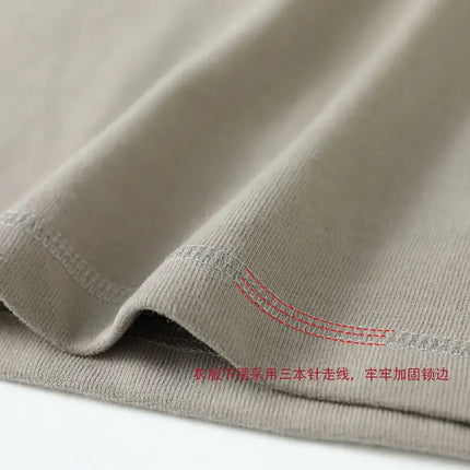 2023 Summer Japanese Heavy Cotton T-shirt Men's Brushed Round Neck Thick Cotton Short-sleeved Khaki T-shirt