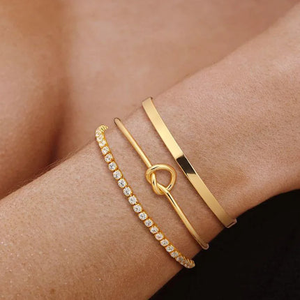 3pcs Stainless Steel Gold Plated Bracelets for Women Adjustable Jewelry Gifts Luxury Zircon Chain Bangles Jewelry Accessories