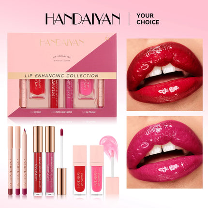 HANDAIYAN 6-Piece Matte Long-Lasting Color Moisturizing Waterproof Lip Liner Set Lip Liner + Lip Gloss + Lip Lacquer Set