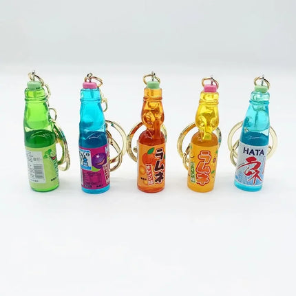 New Simulation Marbles Bobble Soda Key Chain Japanese Cute Ramune Soda keychain Miniature Dollhouse Ornaments Bag Accessories