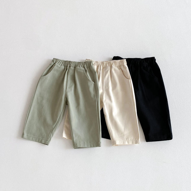 Solid-color casual long pants for boys and girls, baby and children's elastic waist casual long pants