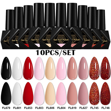 10pcs 10ml Gel Nail Polish Set HEMA TPO Free Red Coffee Brown Semi Permanent Soak Off UV Gel Varnish For Winter Nail Supplies