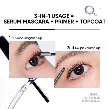 JUDYDOLL Dual-Wing Serum Mascara and Lash Primer, Waterproof, Lengthening, Curling, Sweatproof, Smudge-proof, Quick-Drying