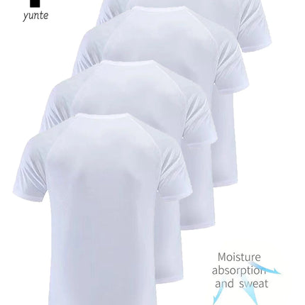Round Neck T-Shirt 4-Pack White Ultra-Light Men's Quick-Drying Breathable Sweat-Absorbent Shirt Suitable for Fitness Gym and Running