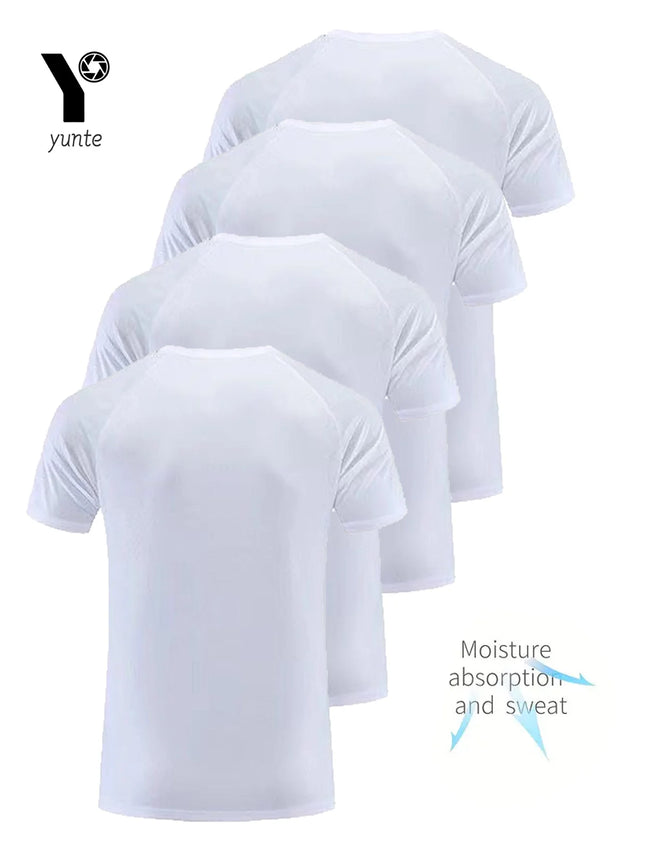 Round Neck T-Shirt 4-Pack White Ultra-Light Men's Quick-Drying Breathable Sweat-Absorbent Shirt Suitable for Fitness Gym and Running