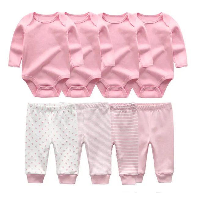 8 Pcs/Lot Bodysuits+Pants Baby Boy Girl Clothing Set Long Sleeve Cotton Unisex Suits Spring Autumn Roupas Para Bebe