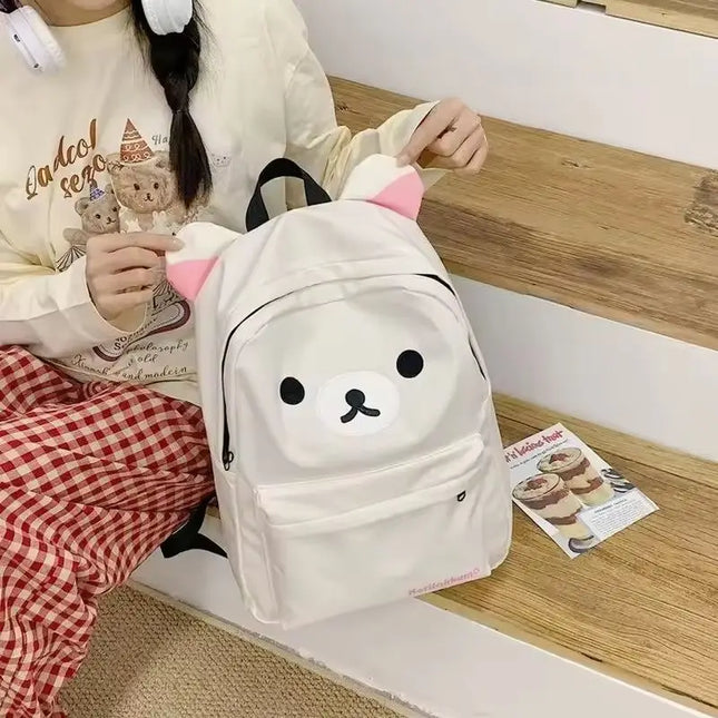 Cartoon Kawaii Rilakkumas Backpack Korilakkuma Embroidery Waterproof Nylon Backbag Large Capacity Girls Boys Student School Bag
