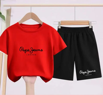 Children's Sportswear Set - White T-shirt + Shorts - Personalized Letter T-shirt Suitable for Boys and Girls Aged 3 to 13