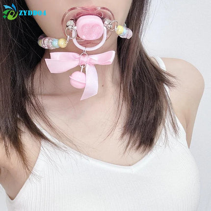 ●1PCS Sweet Beads Chain Pacifier Gag Collar Couple Toy Soft Silicone Adult Pacifier