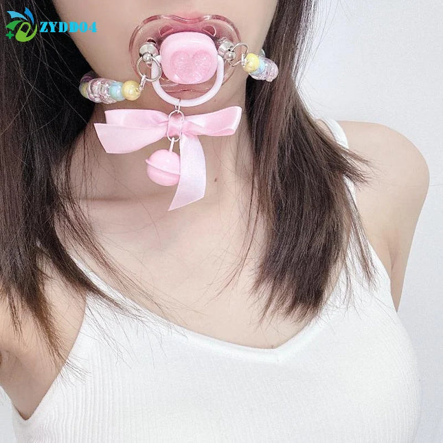 ●1PCS Sweet Beads Chain Pacifier Gag Collar Couple Toy Soft Silicone Adult Pacifier