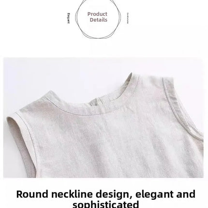 Loose Cotton Linen Vest Women's Summer New Plus Size Fat MM Outerwear Inner Match Svel T-shirt Top Versatile Round Neck