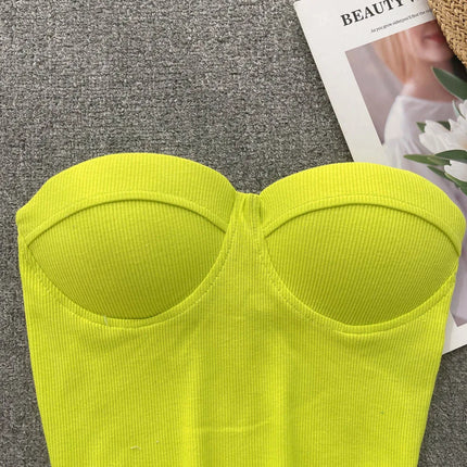Strapless Western Style Skinny Tanks Camis for Women Summer Casual Solid Colours Female Corset Crop Tube Tops with Built In Bras