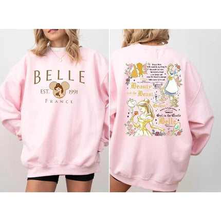 Disney Princess Belle Women's Hoodie Autumn/Winter New Men's and Women's Casual Fashion Harajuku Street Hoodie