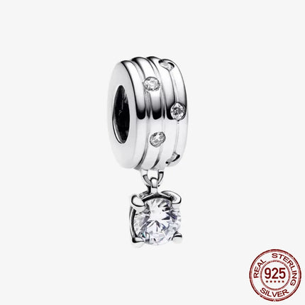 Key & Lock 925 Sterling Silver Pave Moon Heart Flower Dangle Charms Fit Original Bracelet Beads Jewelry DIY Gift plata de ley