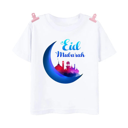 Eid Mubarak Print Children's Clothes Summer Boys Girls T-shirt Eid Ramadan Kids T Shirt Short Sleeve Islamic Muslim Outfits Tops