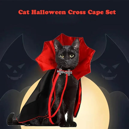 Spooky Vampire Halloween Costume for Cats - Couture Cloak & Hat Set, Perfect for Pet Party & Festival Clothes