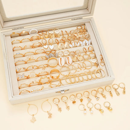 66 Pcs/Set Fashion Boho Gold Color Butterfly Love Earrings Ring Jewelry Set For Women Daily Vacation Wearing Gifts New 2024