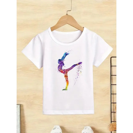 Summer Dancing Girl Pattern Print Children's Short Sleeved Shirt Kids Fashion Cotton T-shirt Girls Comfortable Leisure Tee Tops