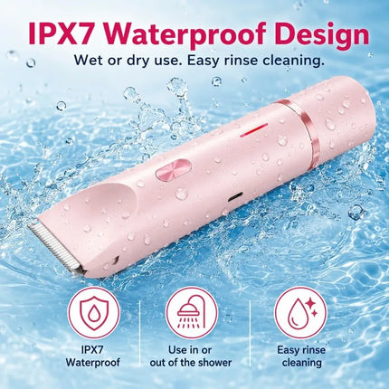 Bikini Trimmer for Women, 2-in-1 Electric Razor with Dual Heads, IPX7 Waterproof Wet/Dry Body Groomer for Bikini Line, Underarms, Legs & Face, Rechargeable Cordless Shaver