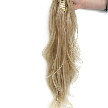 26Inches Claw Clips On Body Wave Ponytail 180Gram Ombre Brown Blond P27/ 613 High Temperature Synthetic Hair Extensions