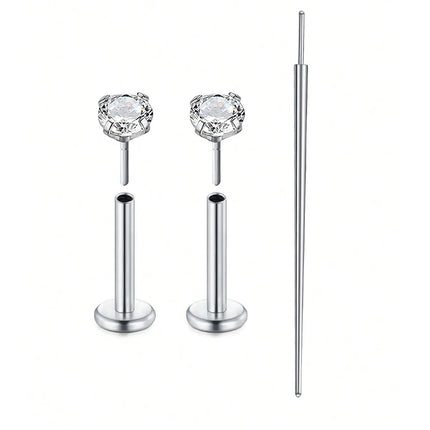 3PCS Threadless Push In Nose Studs Stainless Steel Labret Piercing Jewelry For Tragus Monroe Lip Helix Cartilage Earrings Studs