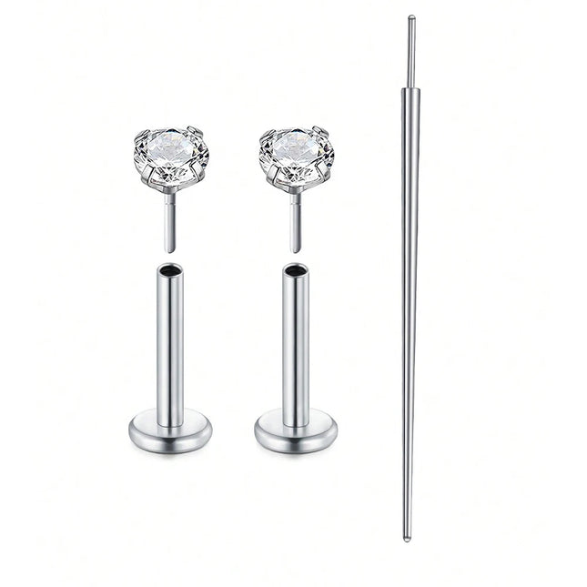 3PCS Threadless Push In Nose Studs Stainless Steel Labret Piercing Jewelry For Tragus Monroe Lip Helix Cartilage Earrings Studs
