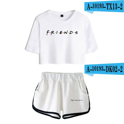 Fashion Youthful Trendy Show I'll Be There for You Short Sleeve Shorts+lovely T-shirts Dew navel Girl suits Two Piece Set