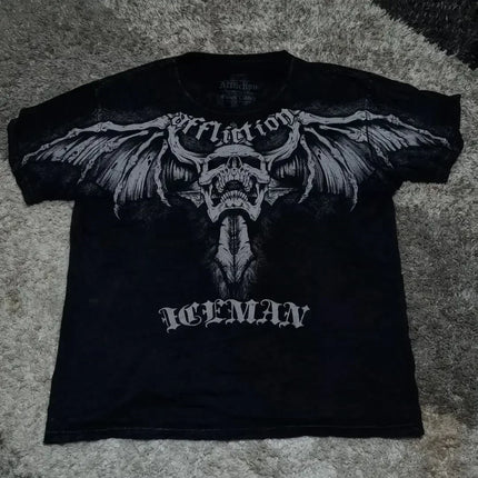 2000s affliction T-shirt Clothes Retro Punk Hip Hop Graphic Print Oversized T-shirt Men's New Round Neck Cotton Short Sleeve Tops