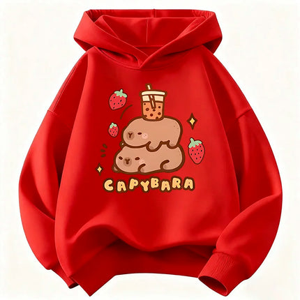Girls' Capybara Print Long Sleeve Children's Hoodie Sweatshirt Cute Hoody for Boys Girls Autumn Casual Hoodies