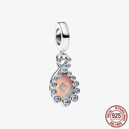 Key & Lock 925 Sterling Silver Pave Moon Heart Flower Dangle Charms Fit Original Bracelet Beads Jewelry DIY Gift plata de ley