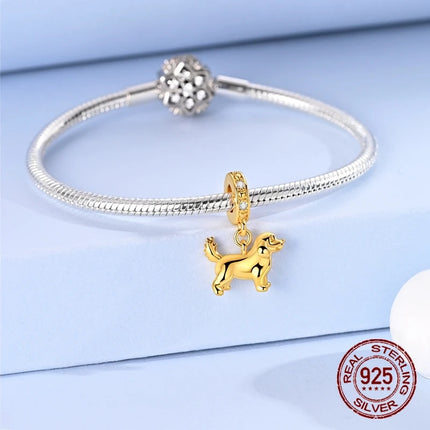 Hot Sale Dachshund Charms 925 Sterling Silver Golden Retriever Puppy Dangle Pendant Fit Bangle Bracelet Necklace DIY Jewelry