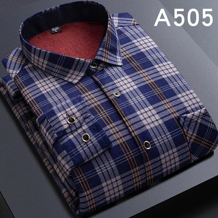Thickened Fleece Men's Casual Shirt Warm Plaid Set Winter Wear Comfortable Breathable Fashionable Chinese Brand Clothing