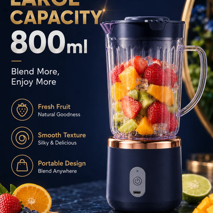 Food Grade 800ml Wireless Blender 1500mAh Battery 6 Blade Fruit Juicer Cup 30W Portable Smoothie Mixer For Shakes Drinks