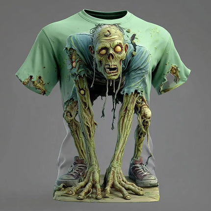 Halloween Optical Illusion Zombie Horror 3D Print Men T-shirt Summer Daily Outdoor Sports Fitness Quick Dry Breathable Clothing