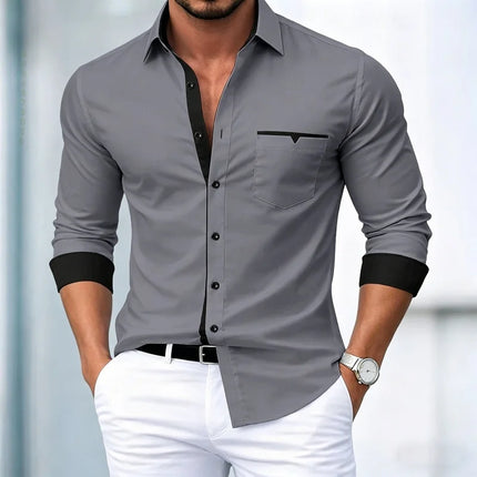 High Quality Men's Shirts, Contrasting Long Sleeved Shirts, Business Casual Shirts, Trendy Dating, Versatile Men's Clothing
