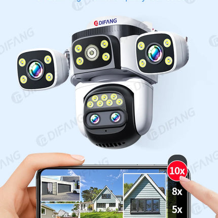 20MP 10X Optical Zoom WiFi6 Outdoor Security Cam Four Lens Three Screens Auto Tracking 6K Dual Len Waterproof WiFi CCTV Cam 10K