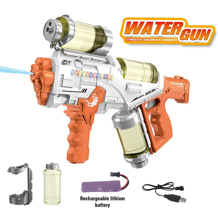 Summer Fully Automatic Electric Water Gun with Light Rechargeable Continuous Firing Party Game Kids Space Splashing Toy Boy Gift