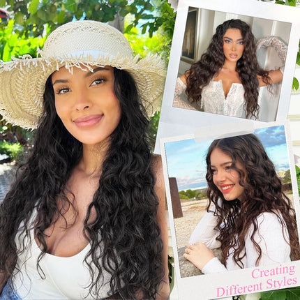 4PCS set Clip in Hair Extensions Natural Black Corn Wavy 20'' Long Curly Thick Synthetic Hairpieces for Women Girls Daily Party