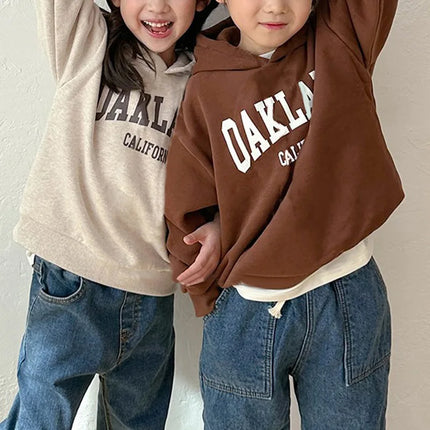 2025 Autumn Winter Kids Hoodie Fleece Thicken Boys Girls Letters Printed Hooded Sweatshirt Children Warm Loose Tops Casual Cloth