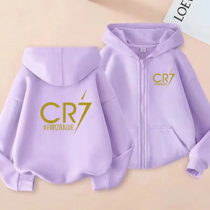 Children Hoodie Letter CR7 Zipper Style Coat Sweatshirt Boys Girls 3-12Yrs Long sleeves Loose Top Casual Sports Clothes Unisex