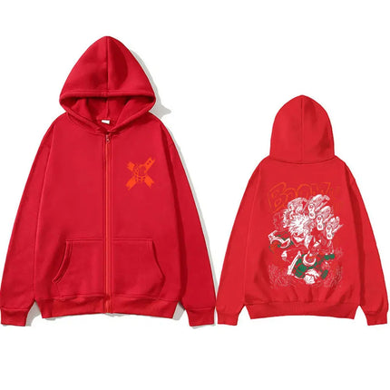 Anime My Hero Academia Zipper Hoodie Cartoon Bakugou Katsuki Graphic Zip Up Jacket Men Women Manga Oversized Zip Up Sweatshirt