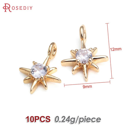 18K Gold Color Brass  Zircon Star Charms Pendants Jewelry Necklaces Earrings Bracelets Making Supplies Diy Findings Accessories