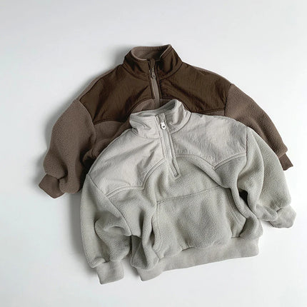 MILANCEL New Winter Children Hoodie 1-7T Simple Color Block Girls Fleece Top Korean Version Loose Kids Warm Clothes